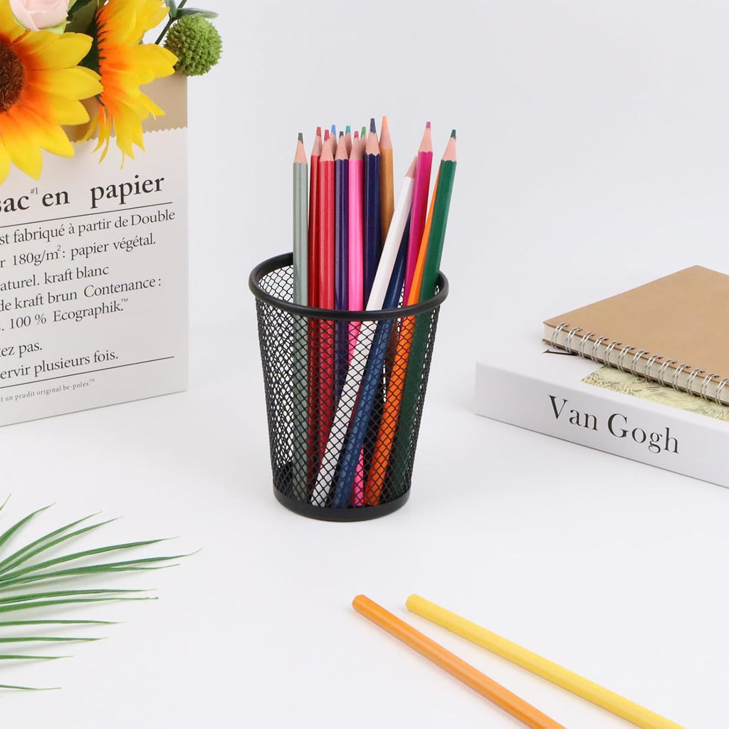 HSYMQ Desk Pencil Pen Holder, Wire Mesh Pen Cup Holder for Desk Organizer and Office Desk Accessories (3 Pack)