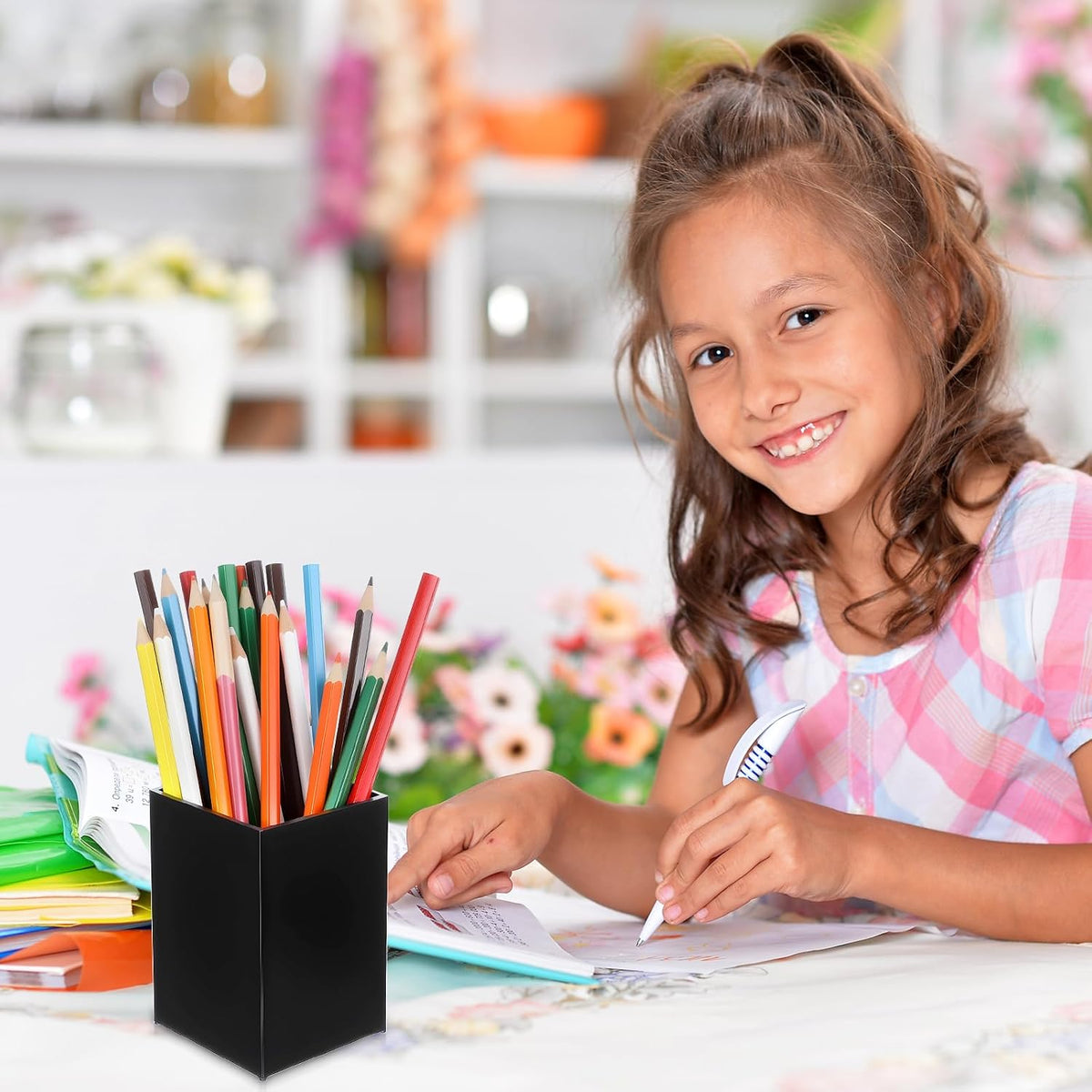 10 Pack Black Acrylic Pen Holder, Desktop Pencil Organizer Makeup Brush Holder Acrylic Pencil Cup Stationery Storage for Desk Office Pen Organizer