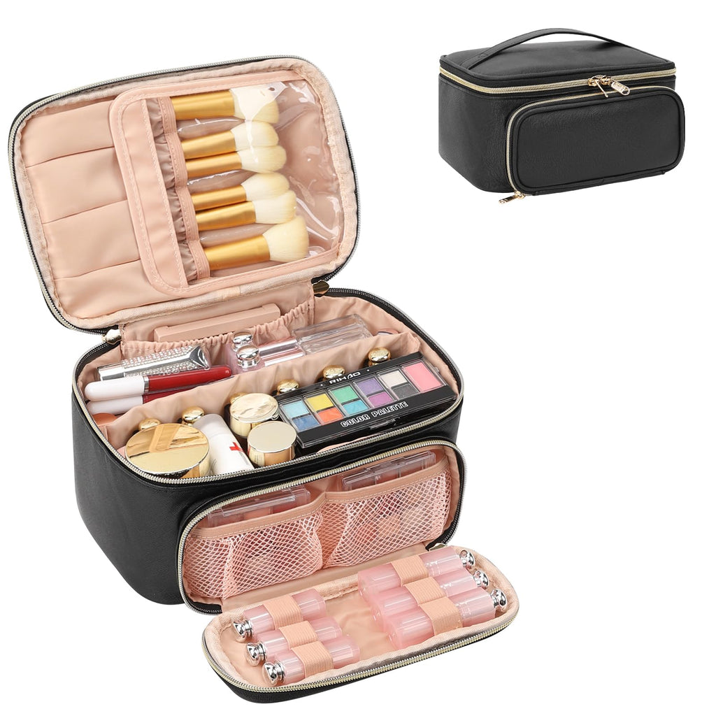 OCHEAL Makeup Bag, Portable Cosmetic Bag Black Make up Case Toiletry Bag