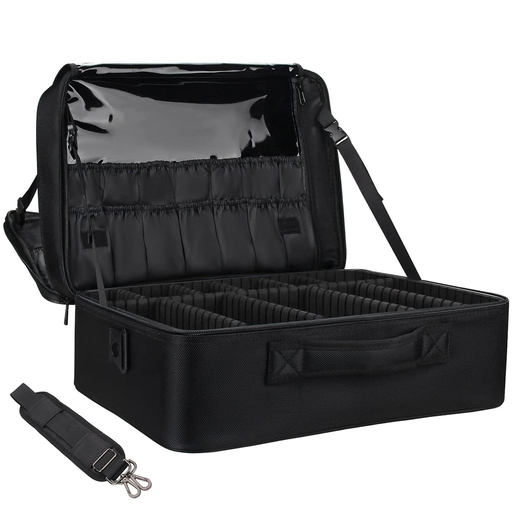 Relavel Makeup Case Large Makeup Bag Professional Train Case 16.5 inches Travel Cosmetic Organizer Brush Holder Waterproof Makeup Artist Storage Box, 3 Layer Large Capacity, with Adjustable Strap
