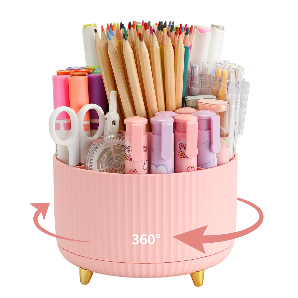 Camelmother 360°Rotating Pen&Pencil Holder For Desk With 5Slots Cute Office