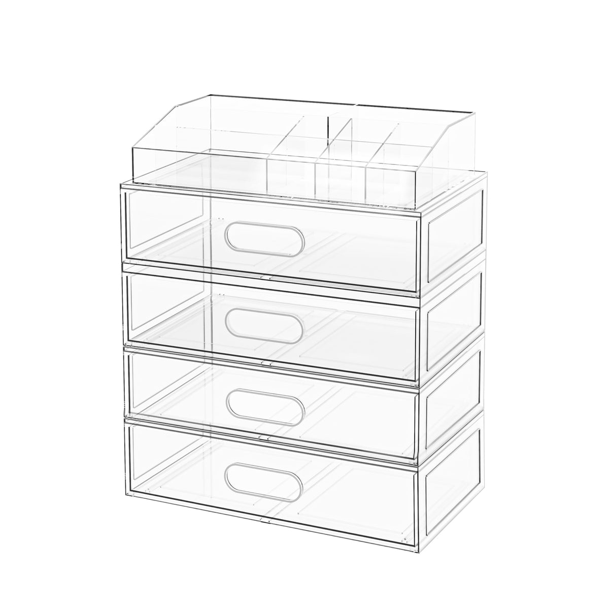 Clear Stackable Makeup Organizer with Drawer, 12''W Acrylic Storage Drawers