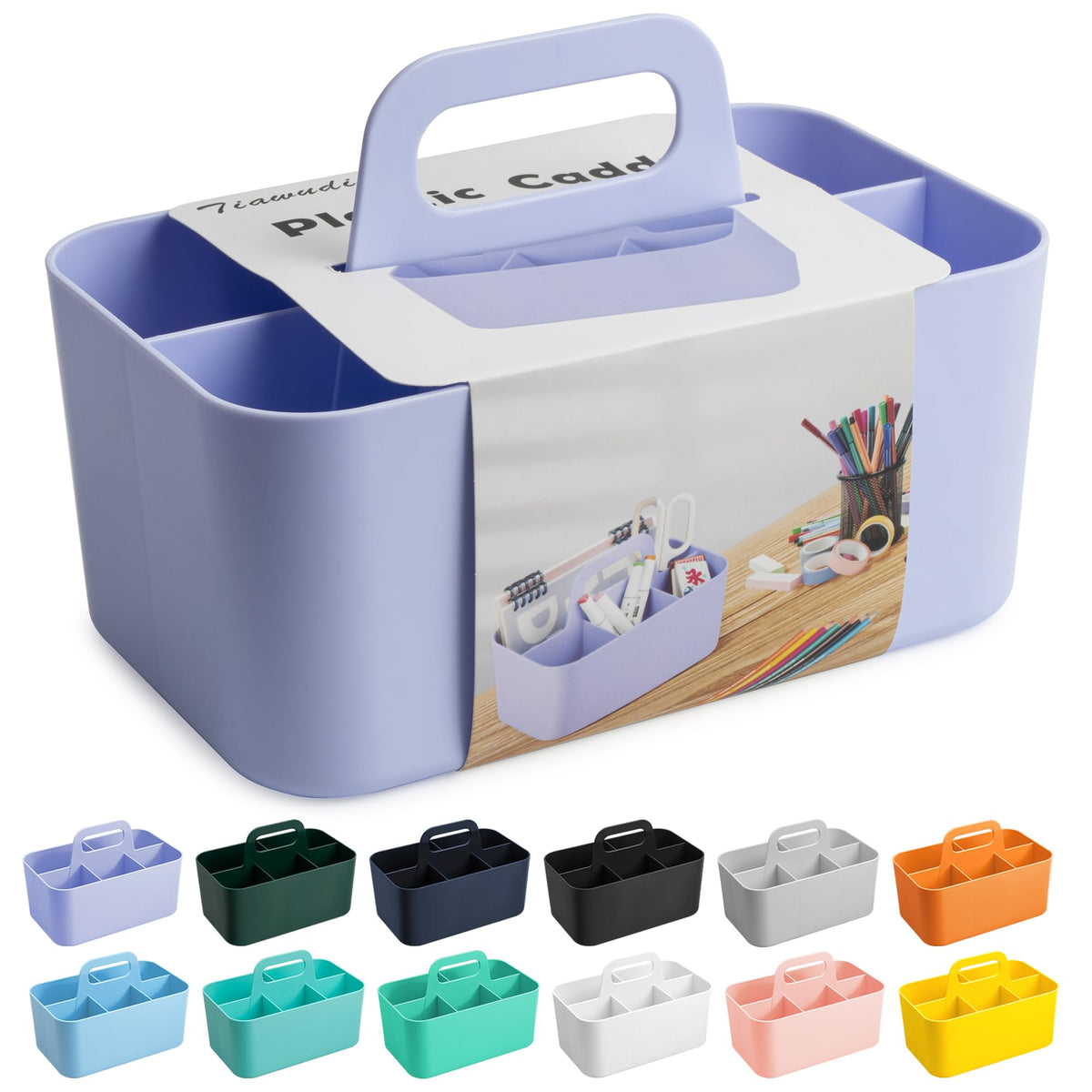 Tiawudi Multipurpose Caddy Organizer, Plastic Caddy with Handle, Stackable Desk Organizer for Stationery, Marker and Pencil, Office Supplies Organizer, Dorm Caddy