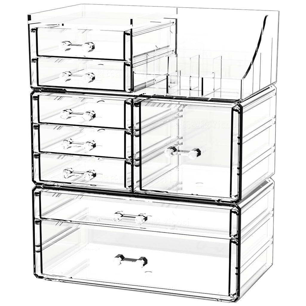 Acrylic Clear Makeup Organizer Countertop,Stackable Skincare Organizer for Vanity With 11 Drawer,Large Plastic Desk Accessories Organization,Bathroom Cosmetic Organizer Countertop for Beauty,Skin Care
