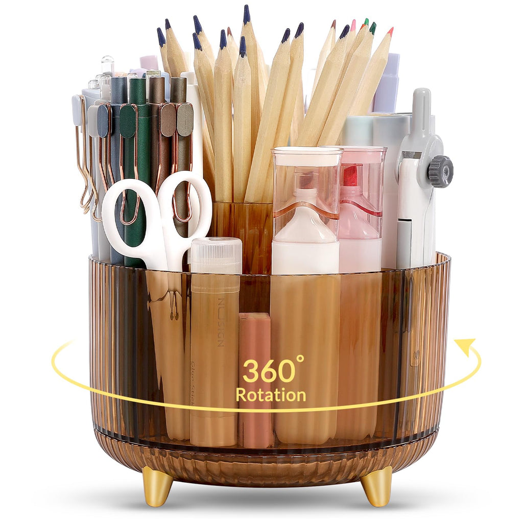SKYDUE Rotating Pencil Pen Holder, Pen Organizer with 5 Slots - Aesthetic Desk Organizer and Accessories for School, Home, Office Supplies