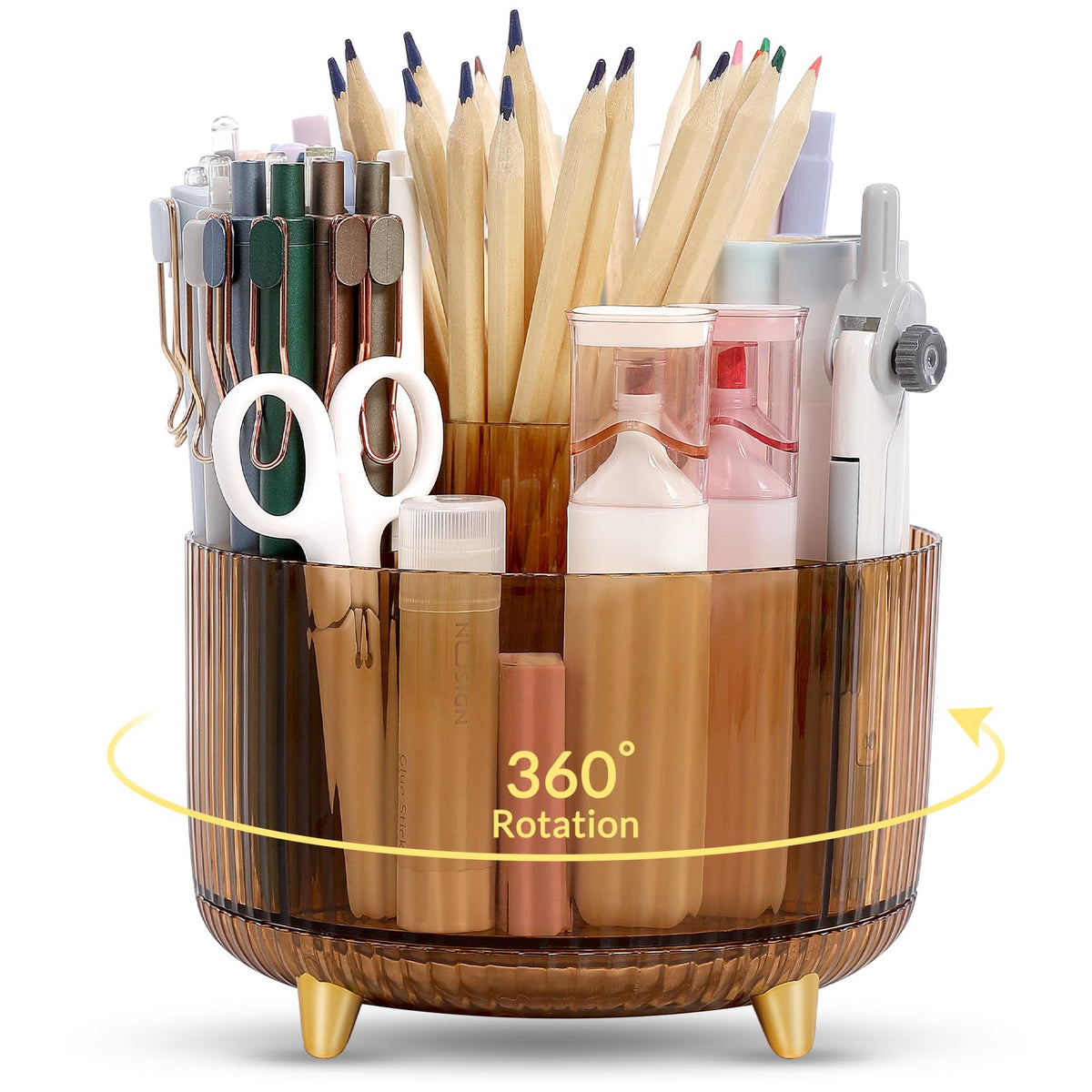 SKYDUE Rotating Pencil Pen Holder, Pen Organizer with 5 Slots - Aesthetic Desk Organizer and Accessories for School, Home, Office Supplies