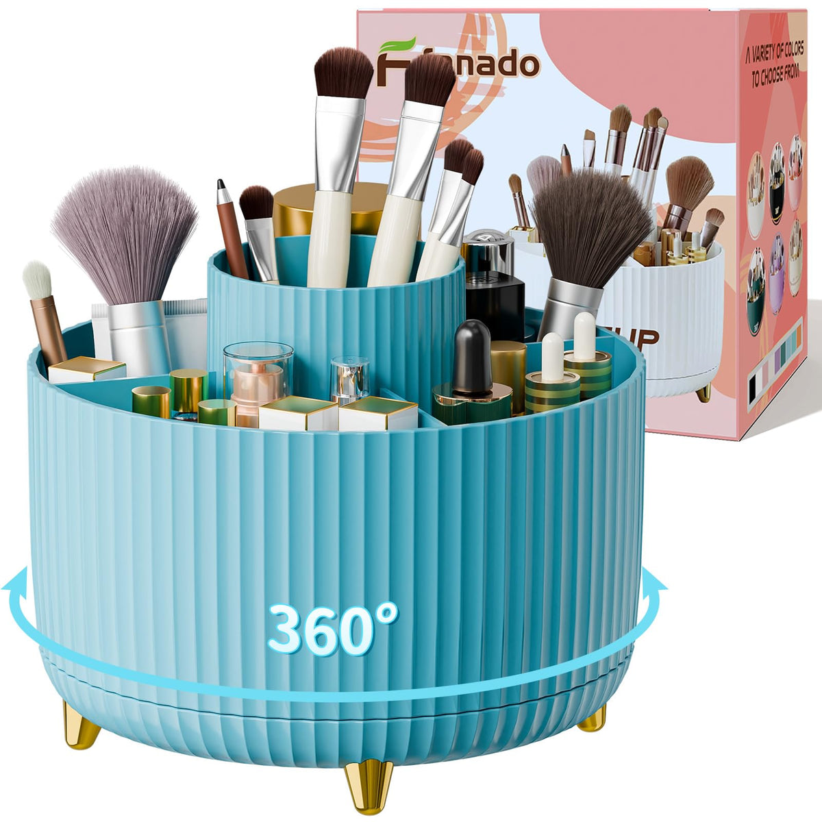 fanado 360° Rotate Makeup Brush Holder Organizer, Makeup Organizers Countertop, Makeup organization and Skincare Storage for Vanity, Desktop, Bathroom (White)