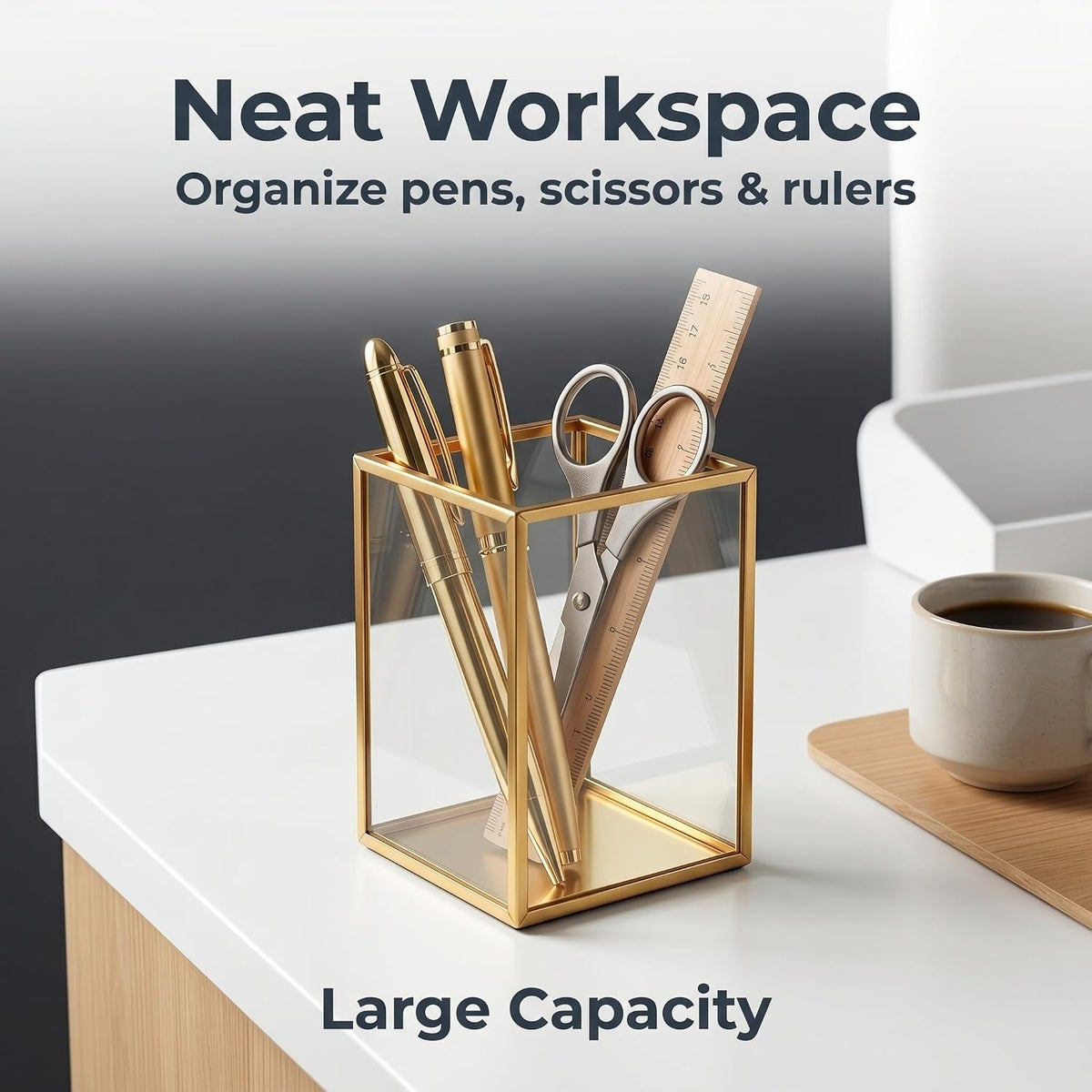 Feyarl Glass Pen Holder Set of 2pcs Clear Pencil Cup Desk Organizer Transparent Glass Office Supplies Holder for Pens Pencils Markers Makeup Brush Holder for Vanity Desktop (2.56 x 2.56 x 3.94 Inch)