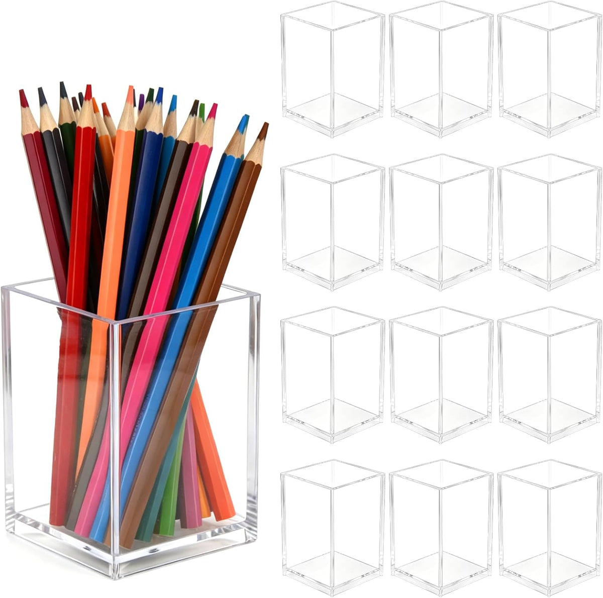 Acrylic Pen Holder 12 Pack, Clear Pencil Cup Desktop Organizer, Makeup Brush Holder, Acrylic Pencil Organizer for Desk Office School Supplies Storage