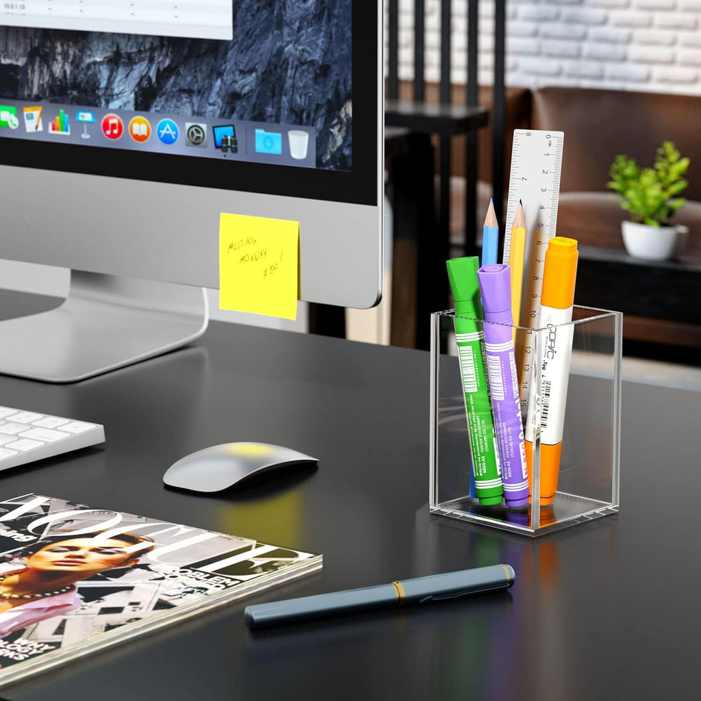 NIUBEE Acrylic Pen Holder for Desk, Clear Pencil Cup Organizer 4 Packs