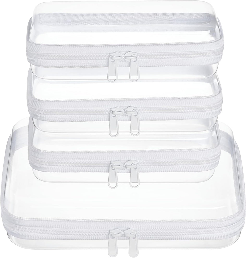 4 pcs Clear Zipper Pouches,Hard Shell Zipper Case