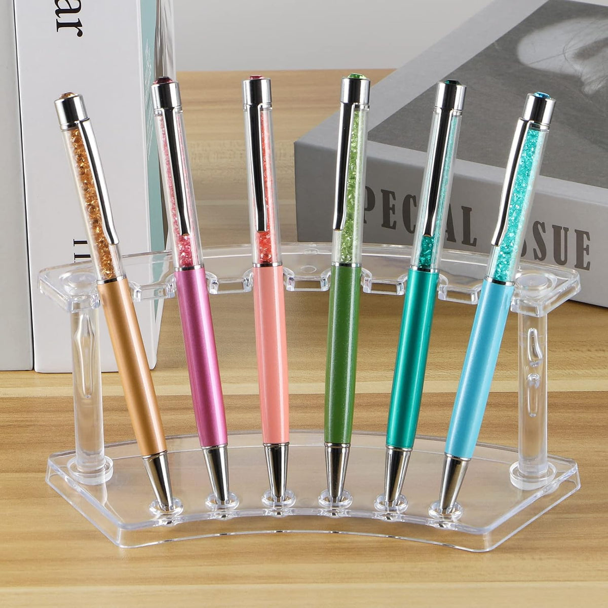 MOLIGOU 6 Pcs Pen Display Stand, 6 Slots Plastic Pen Holder, Clear Pen Display Rack for Craft Shows