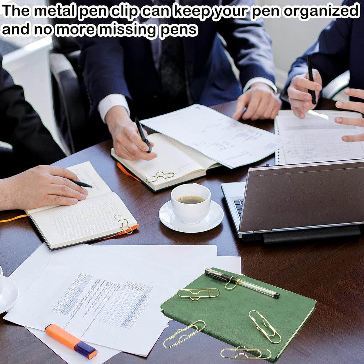 12Pcs Metal Pen Clip for Notebook, Portable Pen Holder Clip Pencil Clip, Multi Function Paper Clip Pen Holder Pen Paper Clip Bookmark Stationery Tool Office Supplies for Notebook Journals, Gold