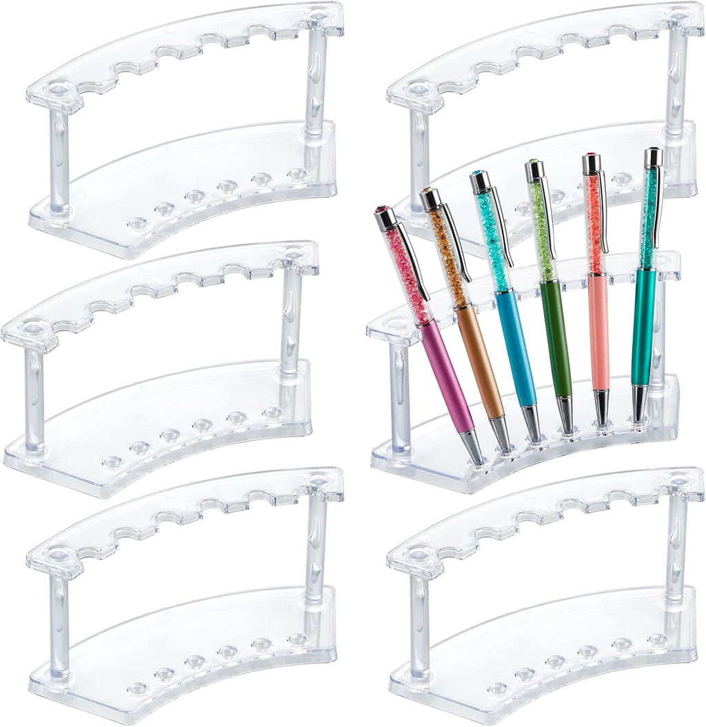 MOLIGOU 6 Pcs Pen Display Stand, 6 Slots Plastic Pen Holder, Clear Pen Display Rack for Craft Shows