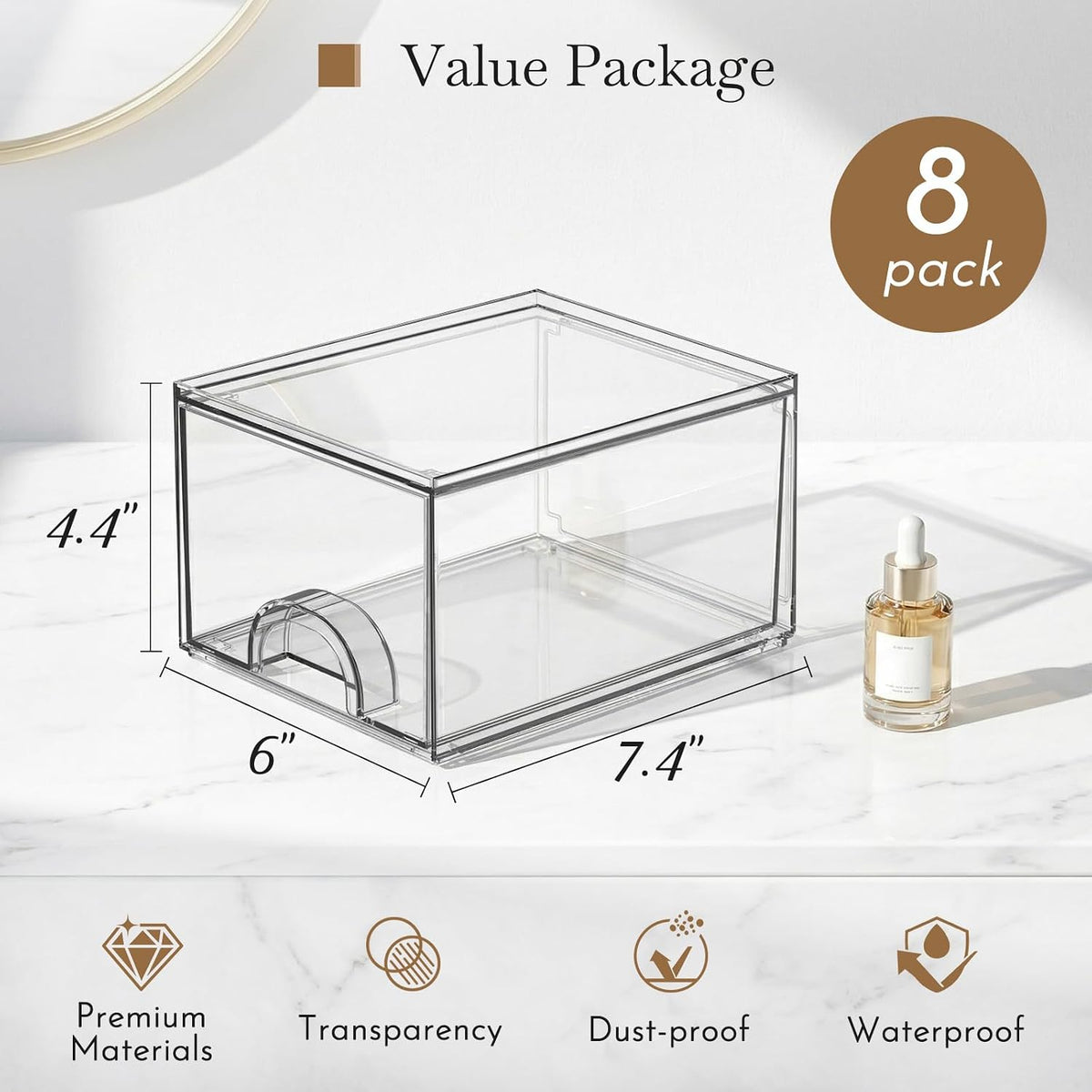 8 Pack Small Clear Stackable Acrylic Storage Boxes & Drawers