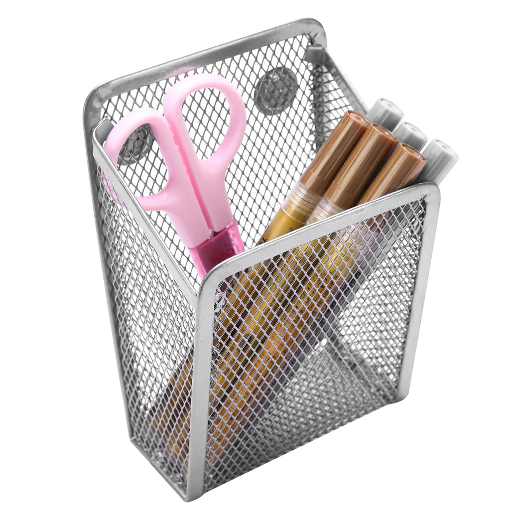 Magnetic Pencil Holder,Mesh Stainless Steel Pen Basket, Metal Writing Utensil Storage Organizer for Whiteboard,Blackboard,Kitchen, Locker, Home, or Office