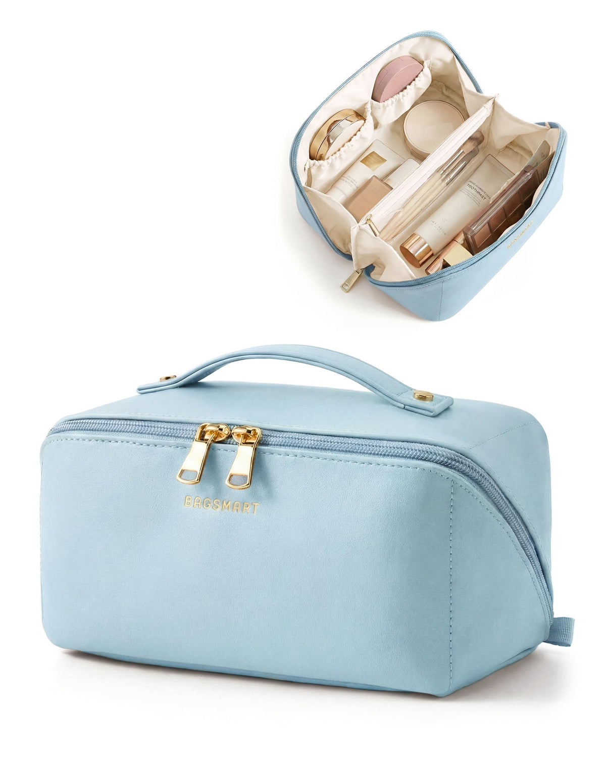 BAGSMART Makeup Bag Travel Cosmetic Bag,Women Toiletry Case, Classic Brown