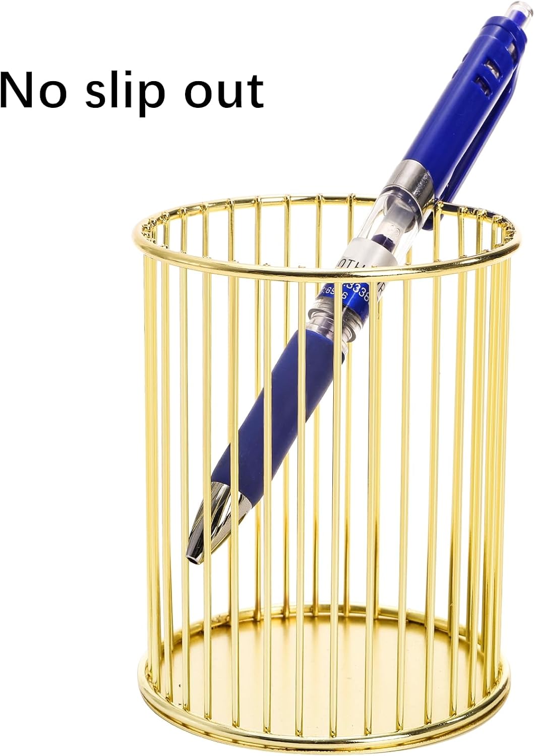 Yopay 4 Pack Gold Pencil Holder, Metal Pen Cup Makeup Brush Holder for Desk, Round Wire Mesh Desktop Organizer for Office School Home Vanity, Aesthetic Cylindrical Storage Organizer for Art Supplies