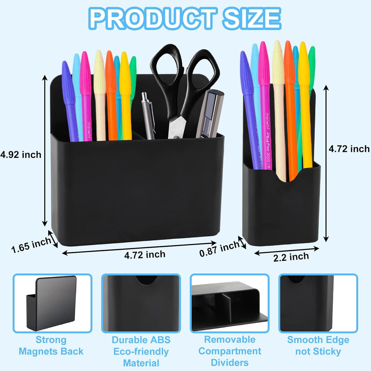 KITANIS Magnetic Pen Holder,2 Pack Magnetic Dry Erase Marker Holder with Generous Compartments,Strong Magnet Storage Marker Pen Pencil Organizer for Refrigerator,Whiteboard,Locker Accessories