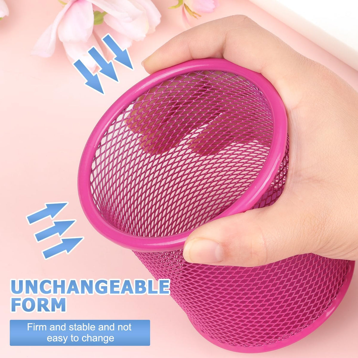 Tamaki Pen Holder Cup for Desk, Wire Mesh Pencil Cup Holder, Pink