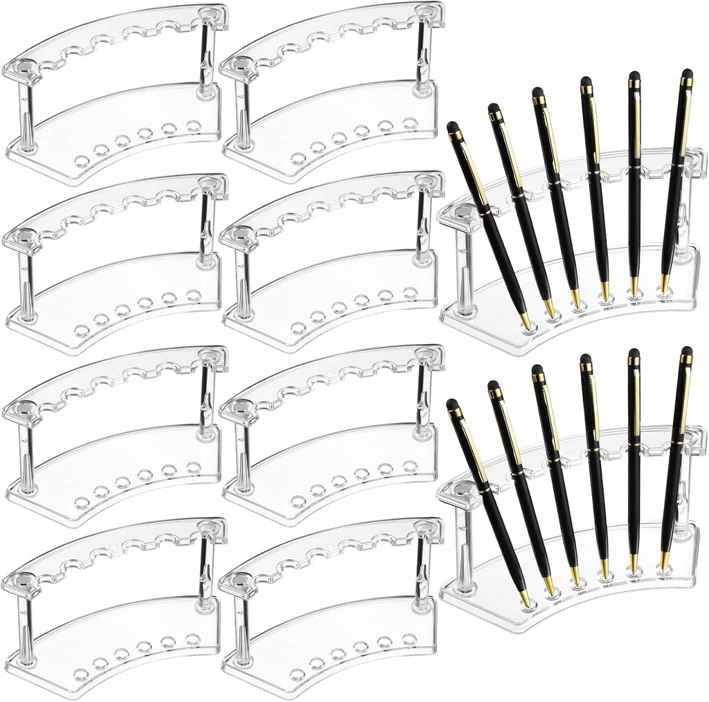 Chinco 10 Pieces Plastic Pen Holder Clear Display Stand 6-slots Display Stand Eyebrow Pen Makeup Brush Rack Organizer for Back to School Office Home Supplies, Vertical