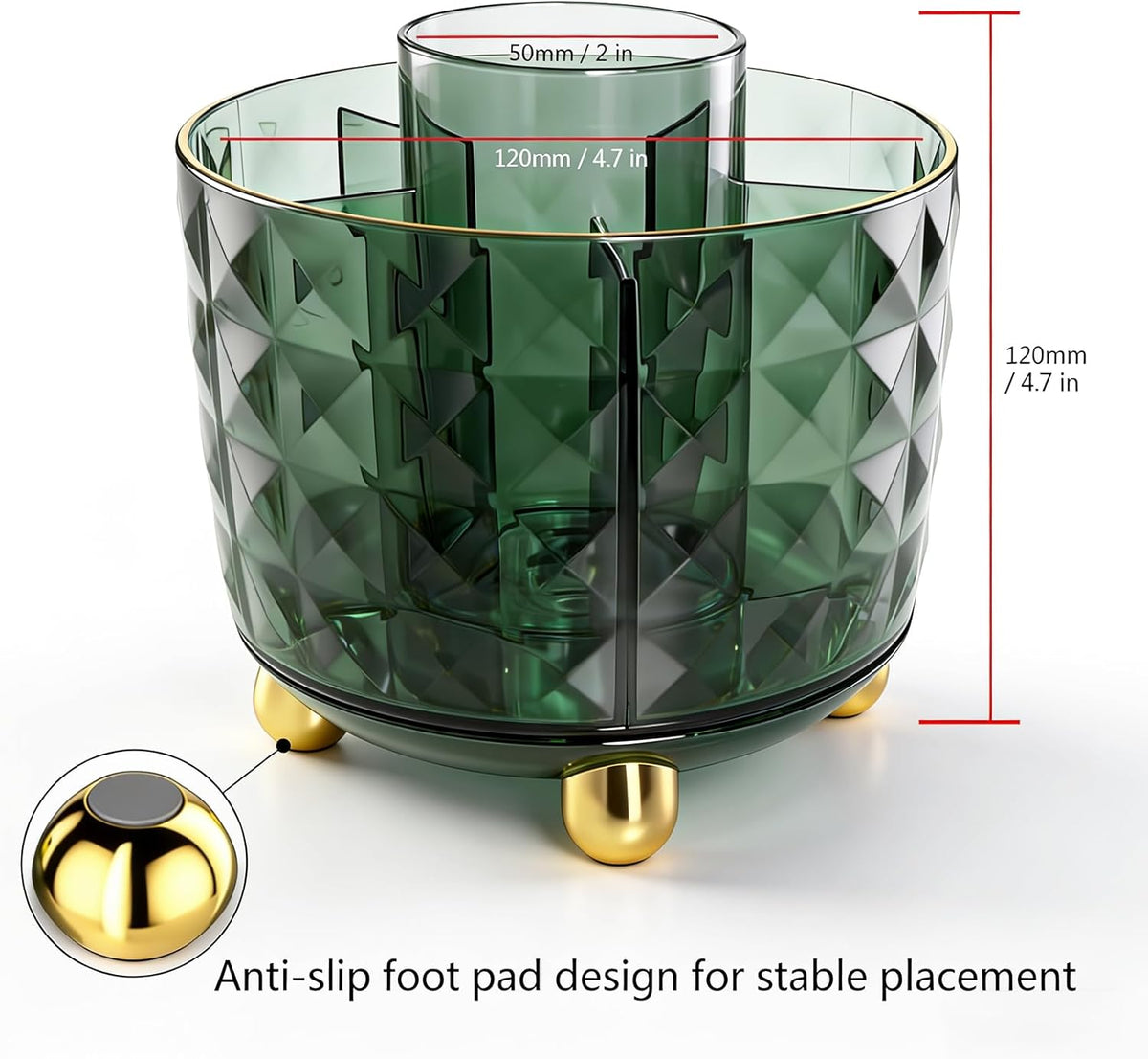 GOTOBA Dark Green Pen Pencil Holder for Desk, 360° Rotating Pen Organizer, Green Office Supplies, Cute Pen Holder, 6-Compartment Pencil Holder Rotating