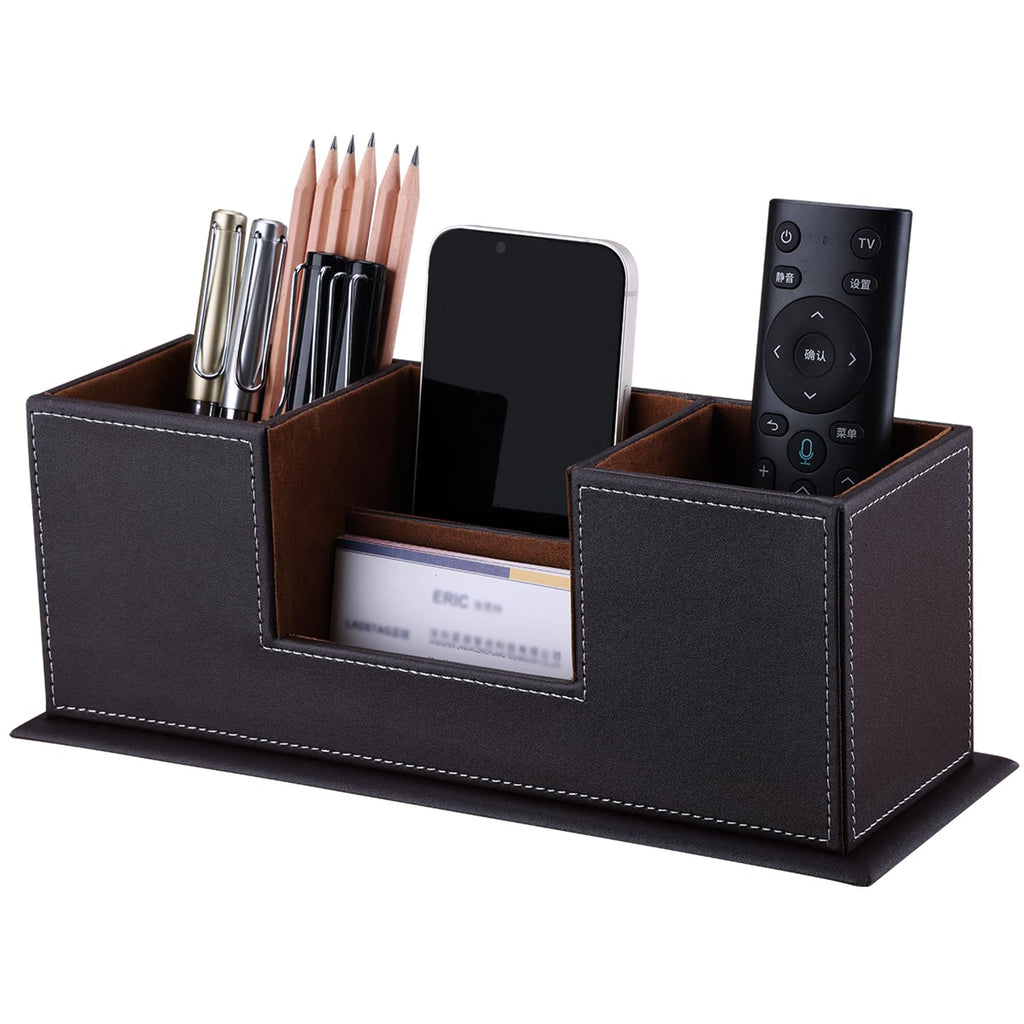 KINGFOM™ Double Holder Leather Multi-Function Desk Stationery Organizer Pen Pencil Holder Black