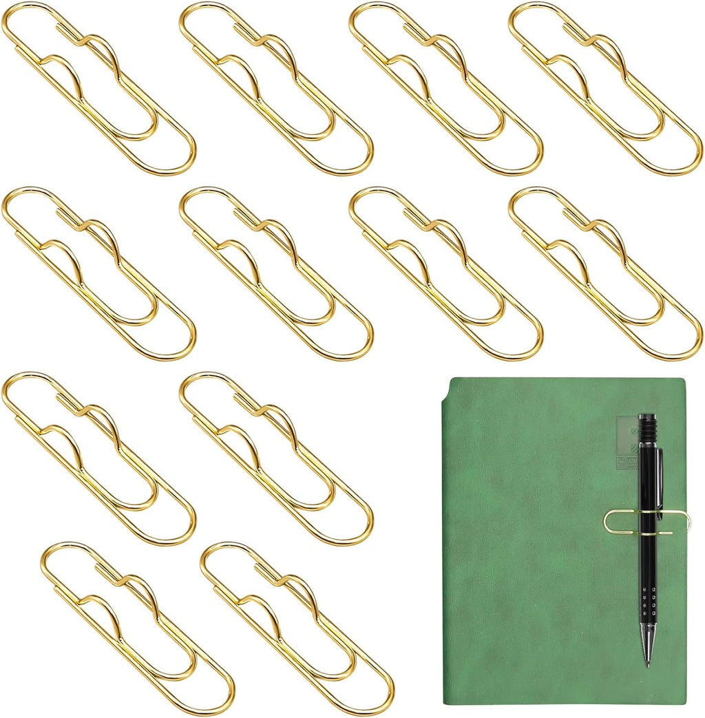 12Pcs Metal Pen Clip for Notebook, Portable Pen Holder Clip Pencil Clip, Multi Function Paper Clip Pen Holder Pen Paper Clip Bookmark Stationery Tool Office Supplies for Notebook Journals, Gold