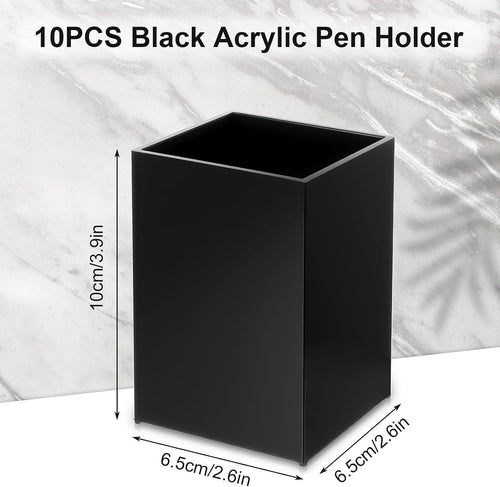 10 Pack Black Acrylic Pen Holder, Desktop Pencil Organizer Makeup Brush Holder Acrylic Pencil Cup Stationery Storage for Desk Office Pen Organizer