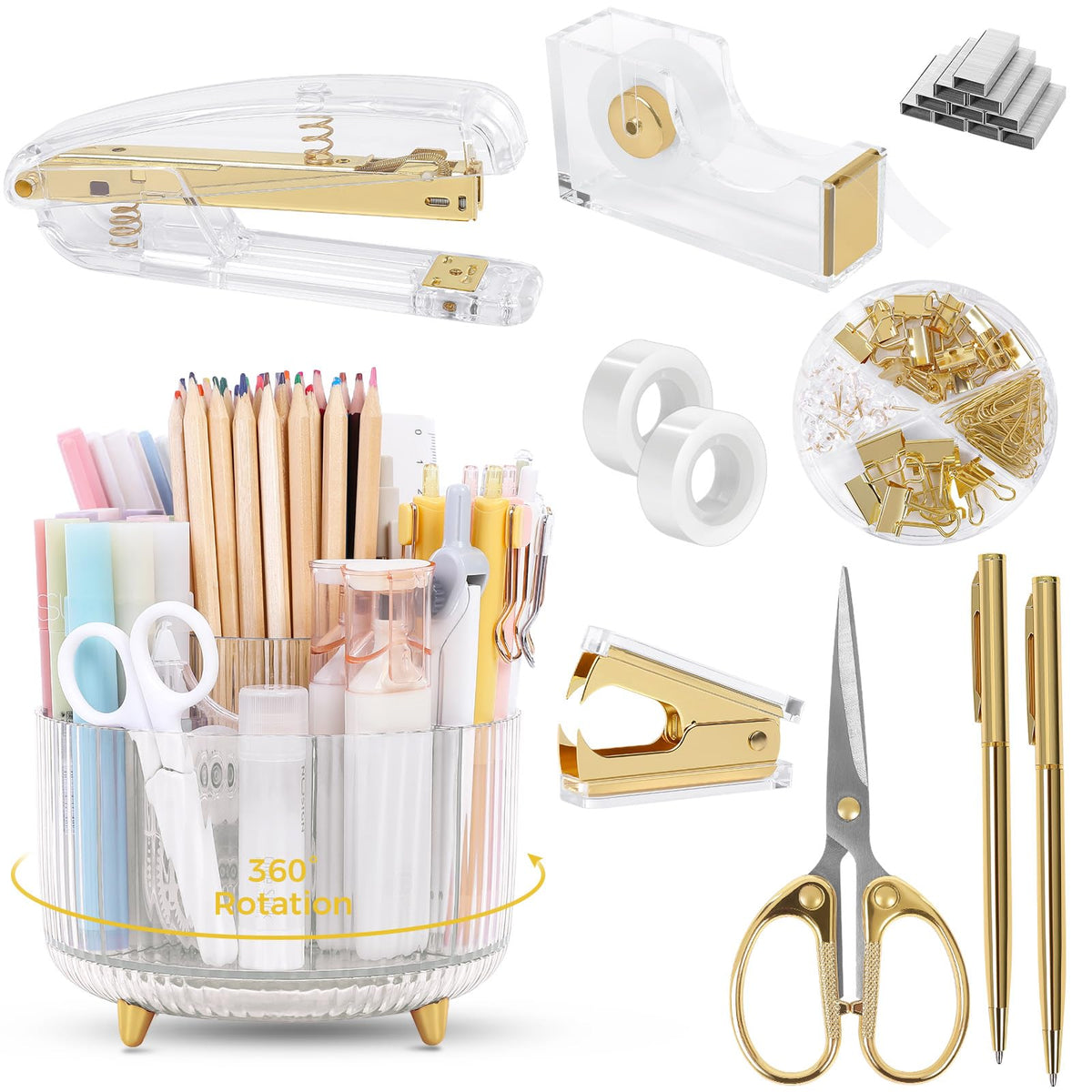 SKYDUE Black Office Supplies with Pencil Holder,Desk Accessories 11PCS