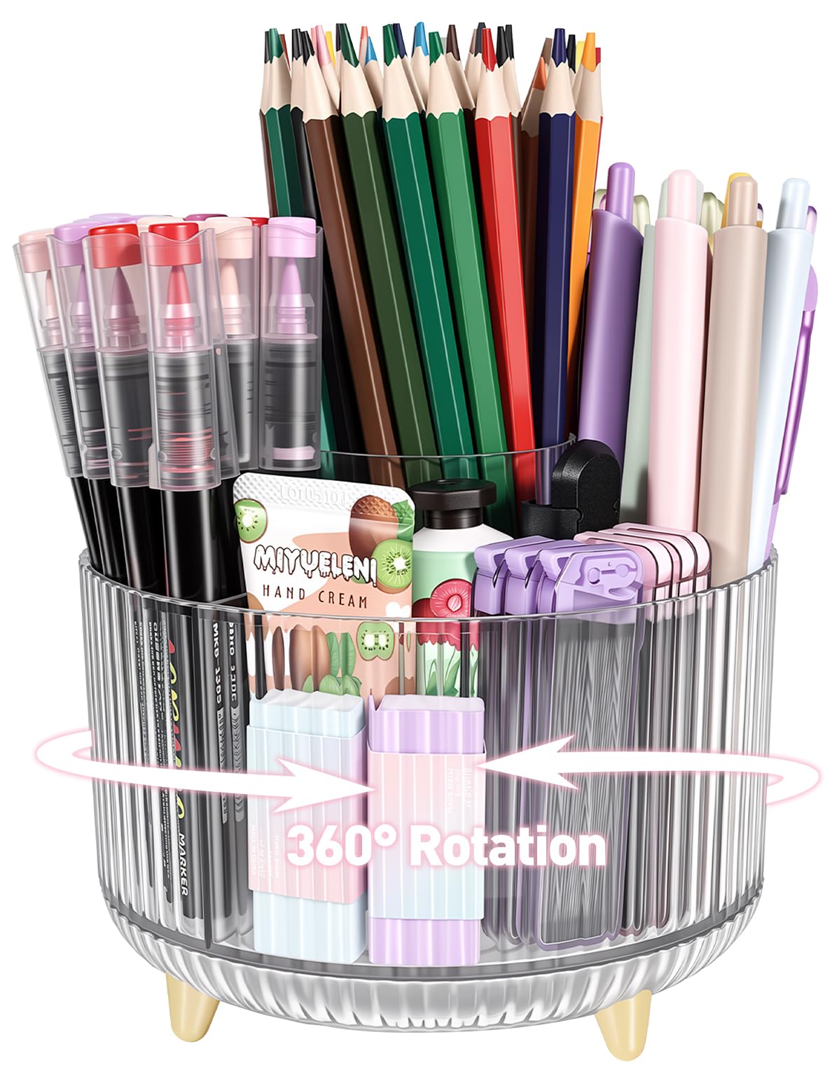 360 Rotating Pen Pencil Holder for Desk, Pen Organizer with 5 Slots
