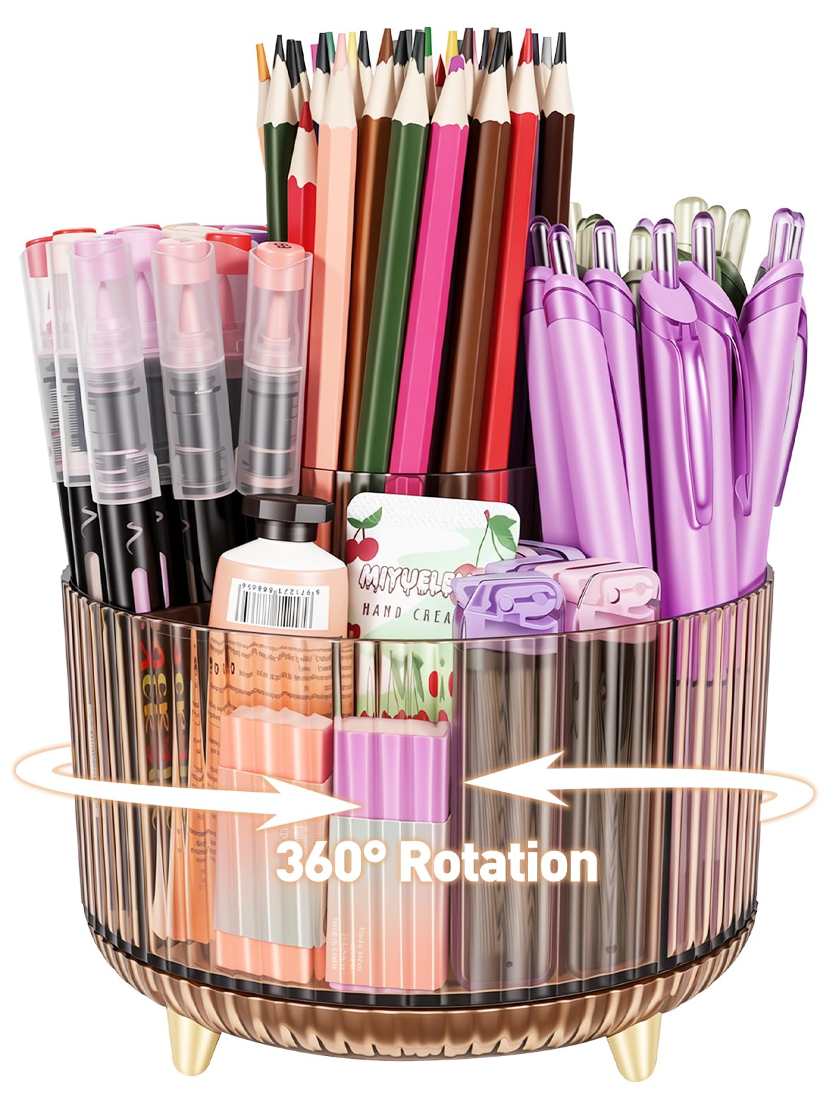 360 Rotating Pen Pencil Holder for Desk, Pen Organizer with 5 Slots
