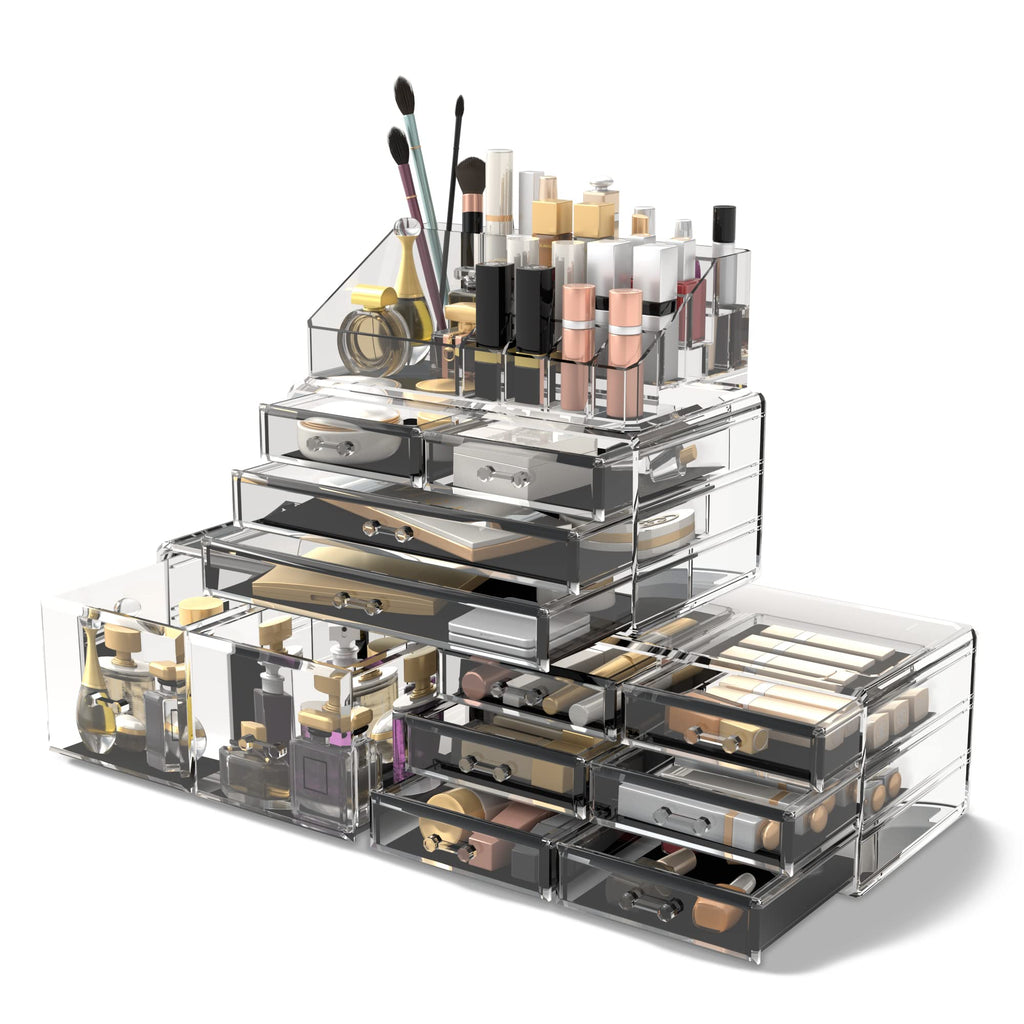 Readaeer Makeup Cosmetic Organizer Storage Drawers Display Boxes Case with 12 Drawers (Black)