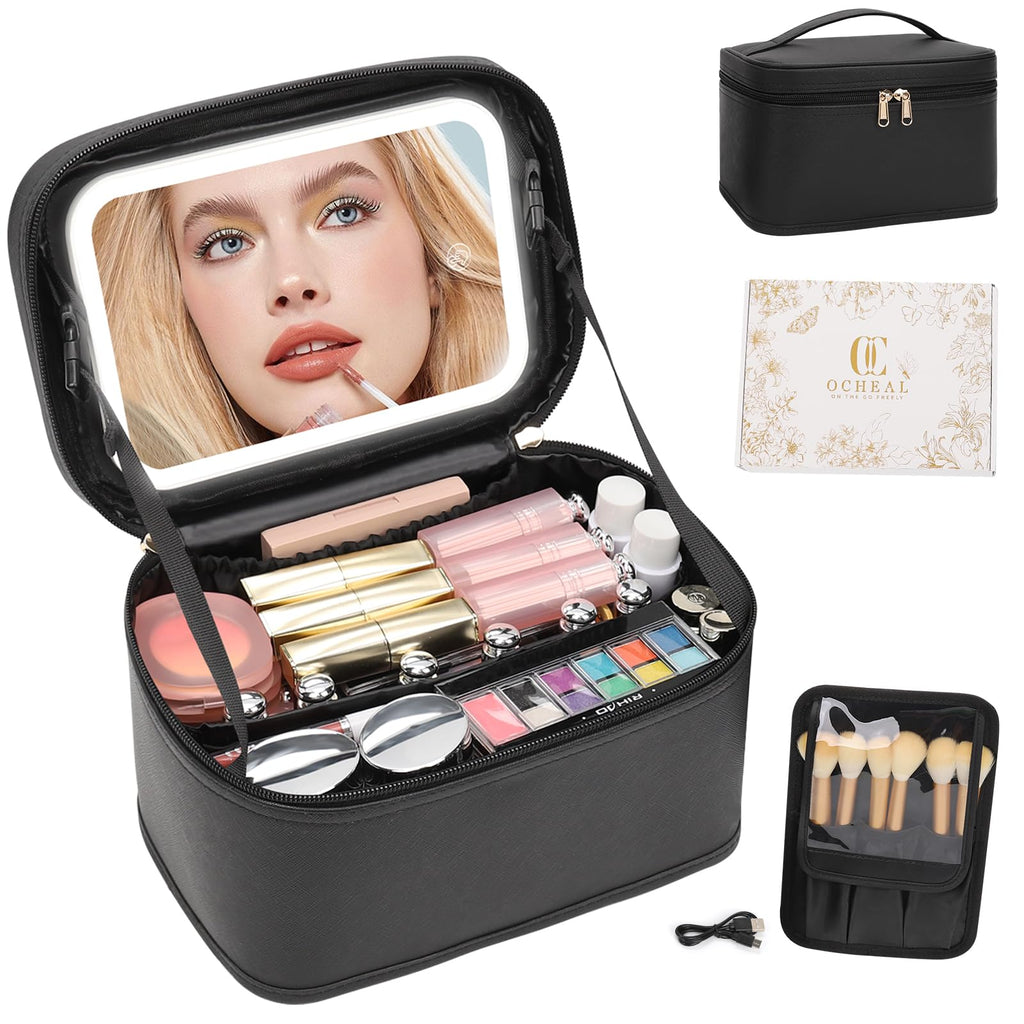 OCHEAL Makeup Bag, Portable Cosmetic Bag Black Make up Case Toiletry Bag