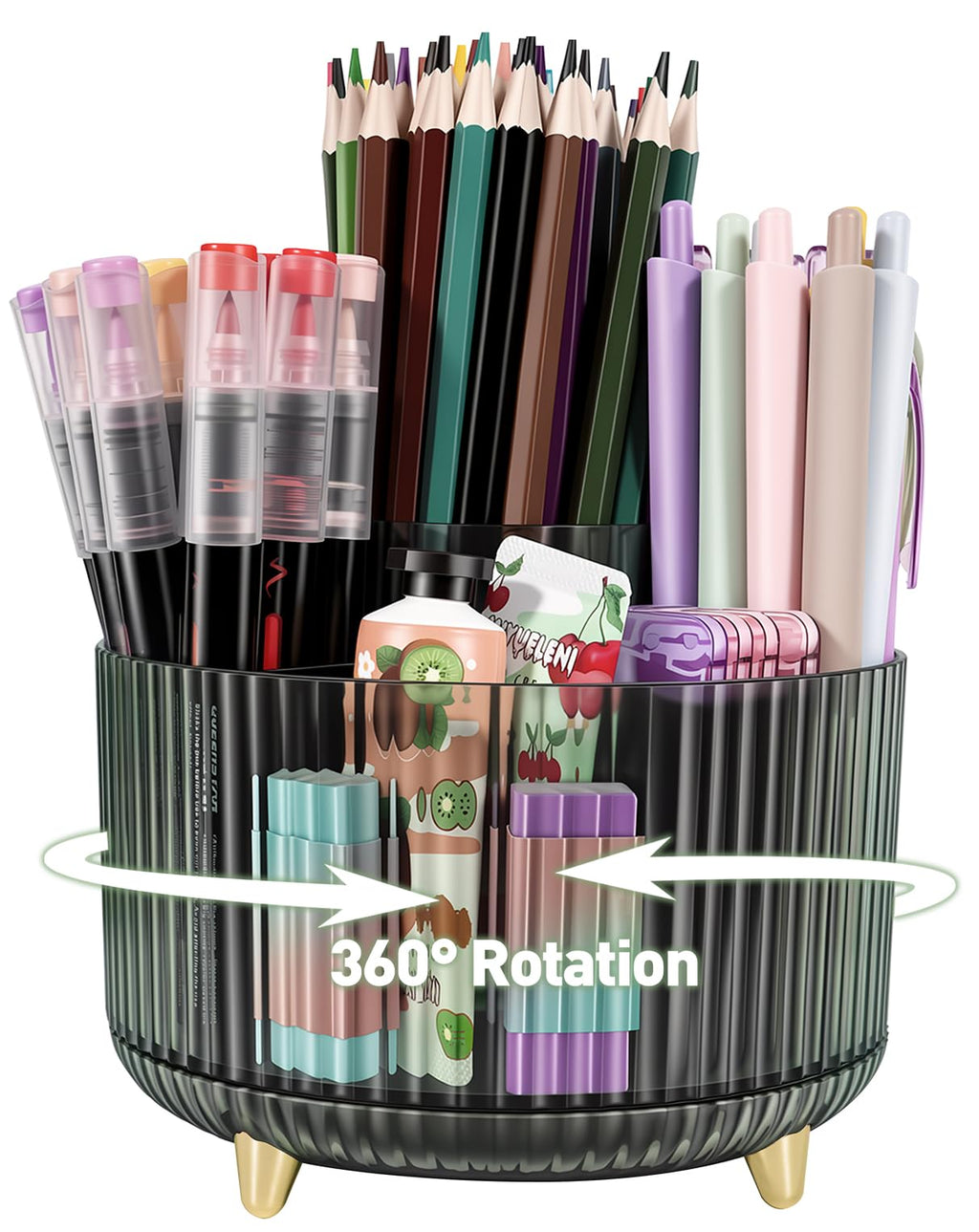 360 Rotating Pen Pencil Holder for Desk, Pen Organizer with 5 Slots