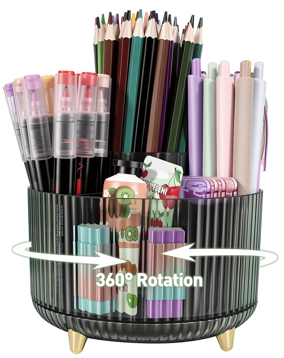 360 Rotating Pen Pencil Holder for Desk, Pen Organizer with 5 Slots