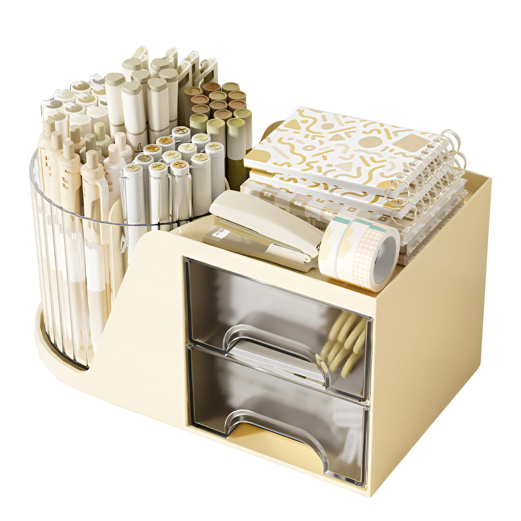 360 Degree Rotating Pencil Pen Holder for Desk , Cute Desk Pen Organizers Desktop Storage Stationery Supplies Cup Pot for Office School Home Art Supply Accessories Caddy Makeup Brush Holder White