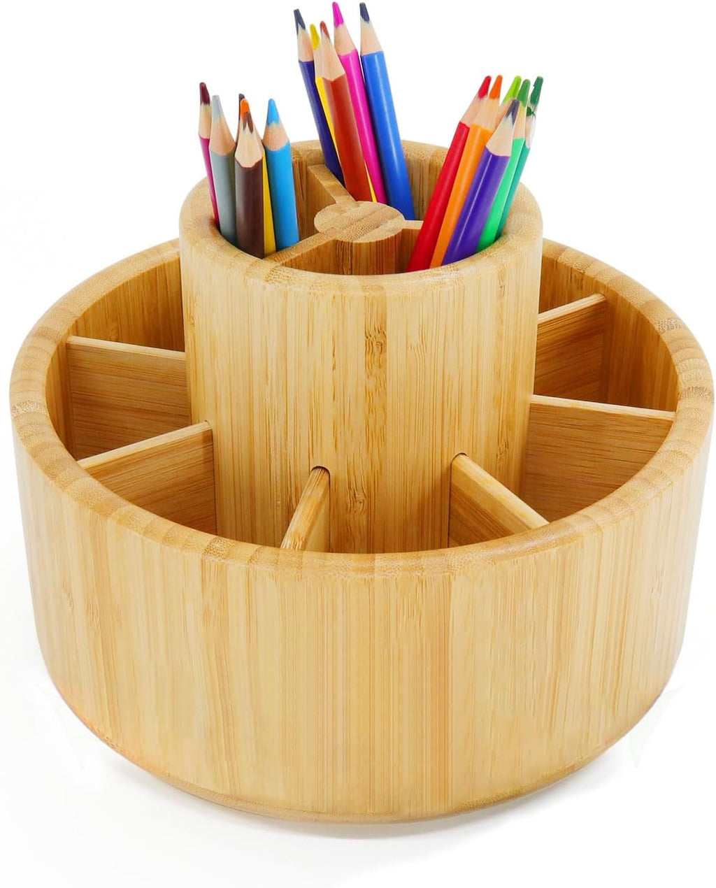 Utoplike Bamboo Rotating Art Supply Desk Organizer, Pencil Holder Desktop