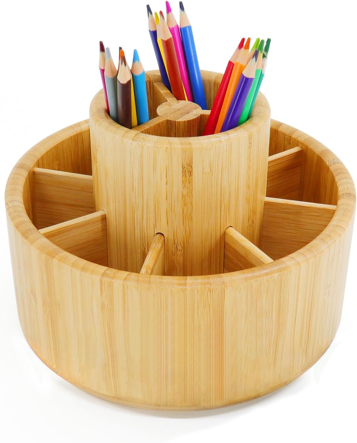 Utoplike Bamboo Rotating Art Supply Desk Organizer, Pencil Holder Desktop