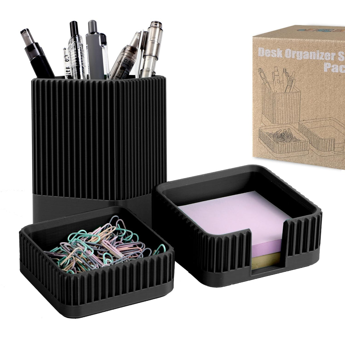 Aesthetic Desk Organizer Set,3-Piece Sturdy Plastic Office Accessories