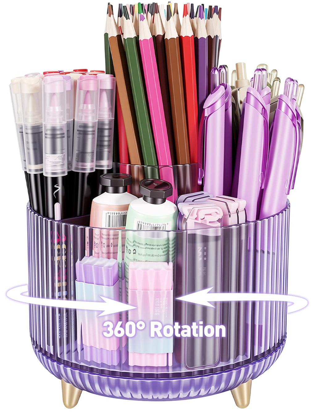 360 Rotating Pen Pencil Holder for Desk, Pen Organizer with 5 Slots