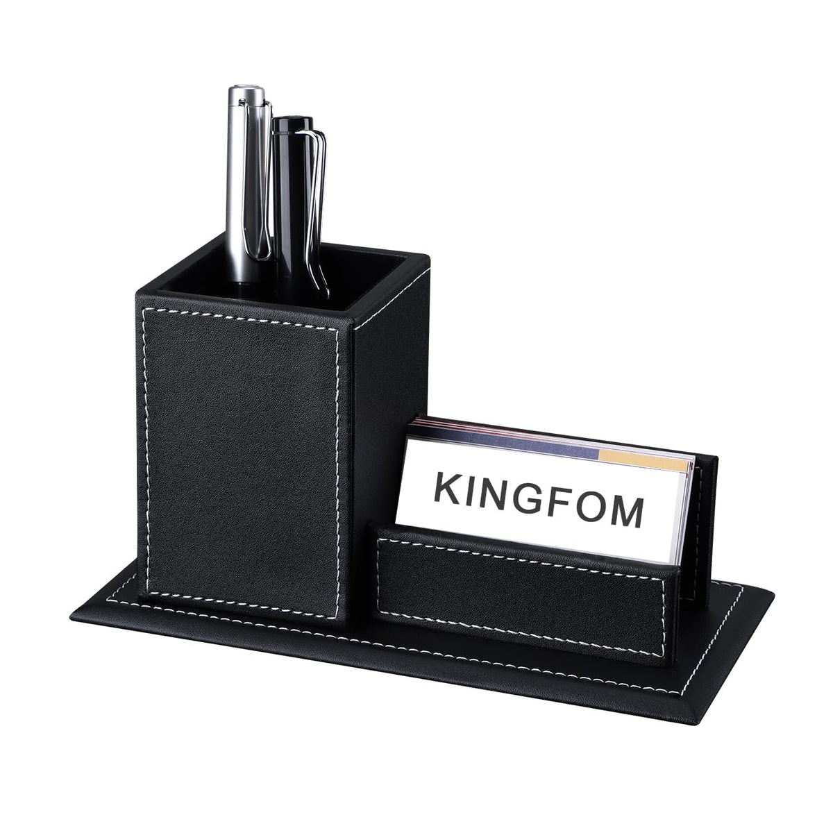 KINGFOM™ Double Holder Leather Multi-Function Desk Stationery Organizer Pen Pencil Holder Black