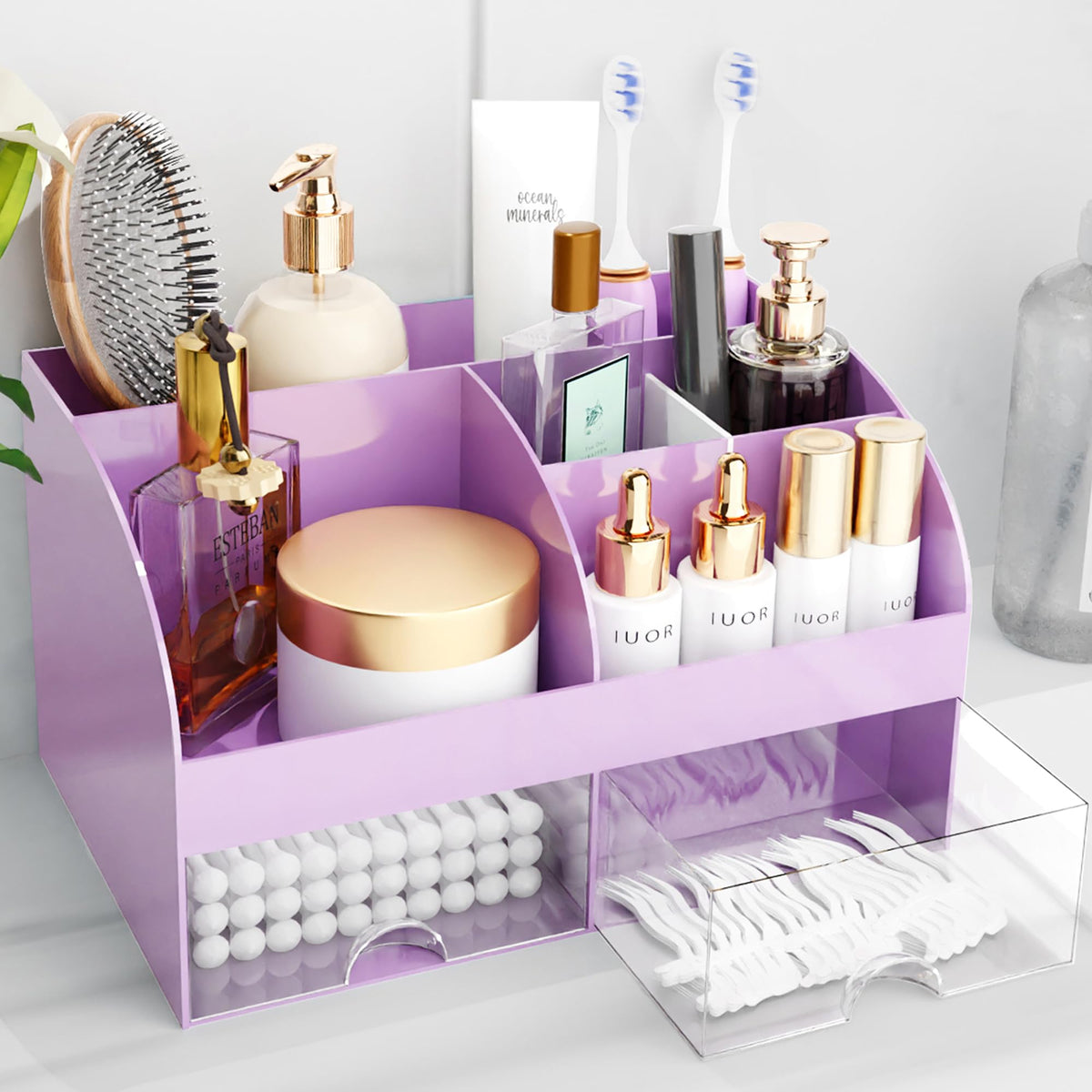 Makeup Organizer with Drawers, Cosmetic Storage for Dresser Vanity and Bathroom Countertop, Beauty Holder for Lipstick Brush, Skincare Organizer for Vanity, Cosmetic Display Case (Black)