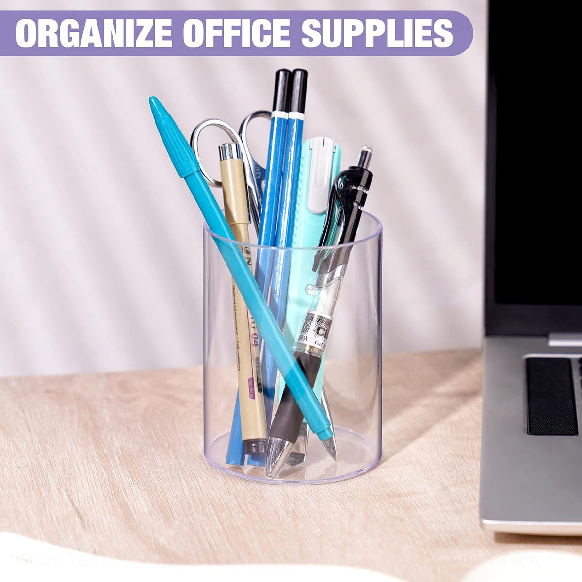 3 Pcs Stylish Clear Acrylic Desk Organizer Pen and Pencil Holders