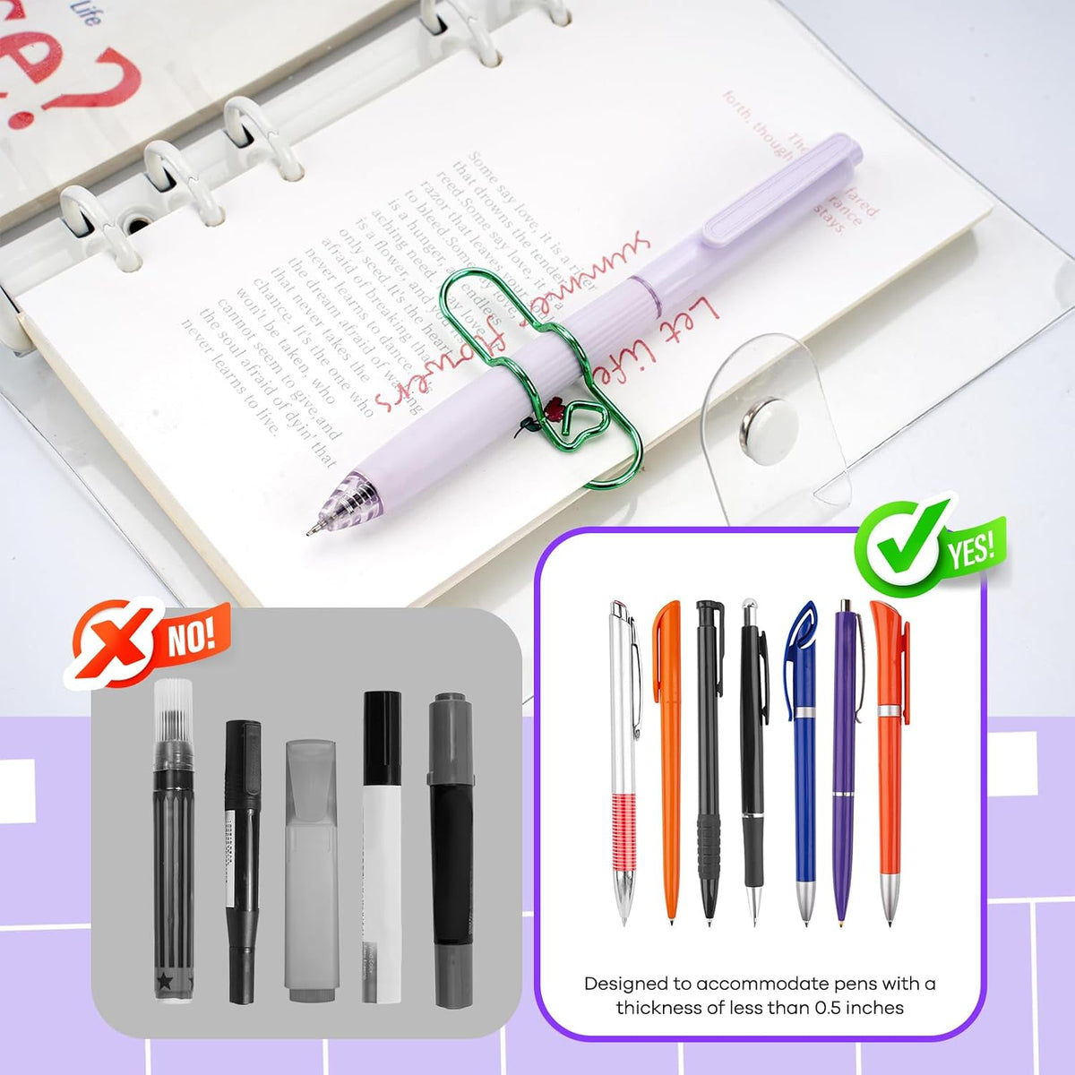 Paper Clip Pen Holder for Notebook, 8pcs Metal Pen Clip for Journal