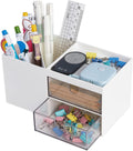 LETURE Office Desk Organizer with drawer, Office Supplies and Desk Accessories, Business Card/Pen/Pencil/Mobile Phone/Stationery Holder Storage Box (White)