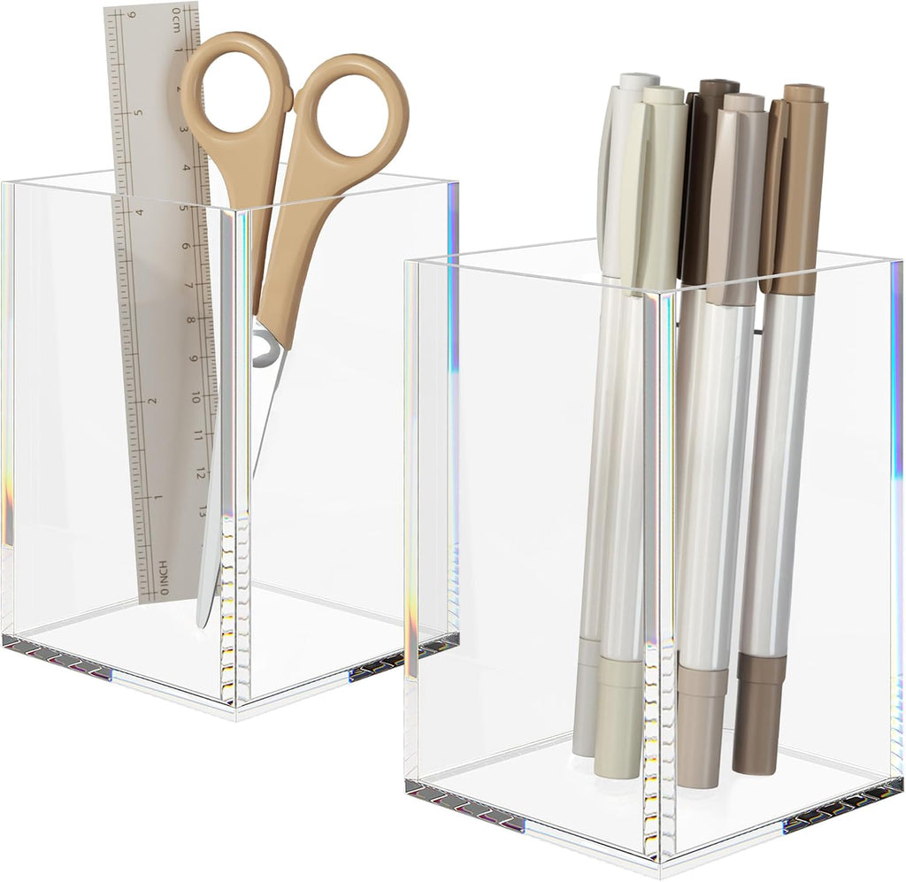 NIUBEE Acrylic Pen Holder for Desk, Clear Pencil Cup Organizer 4 Packs