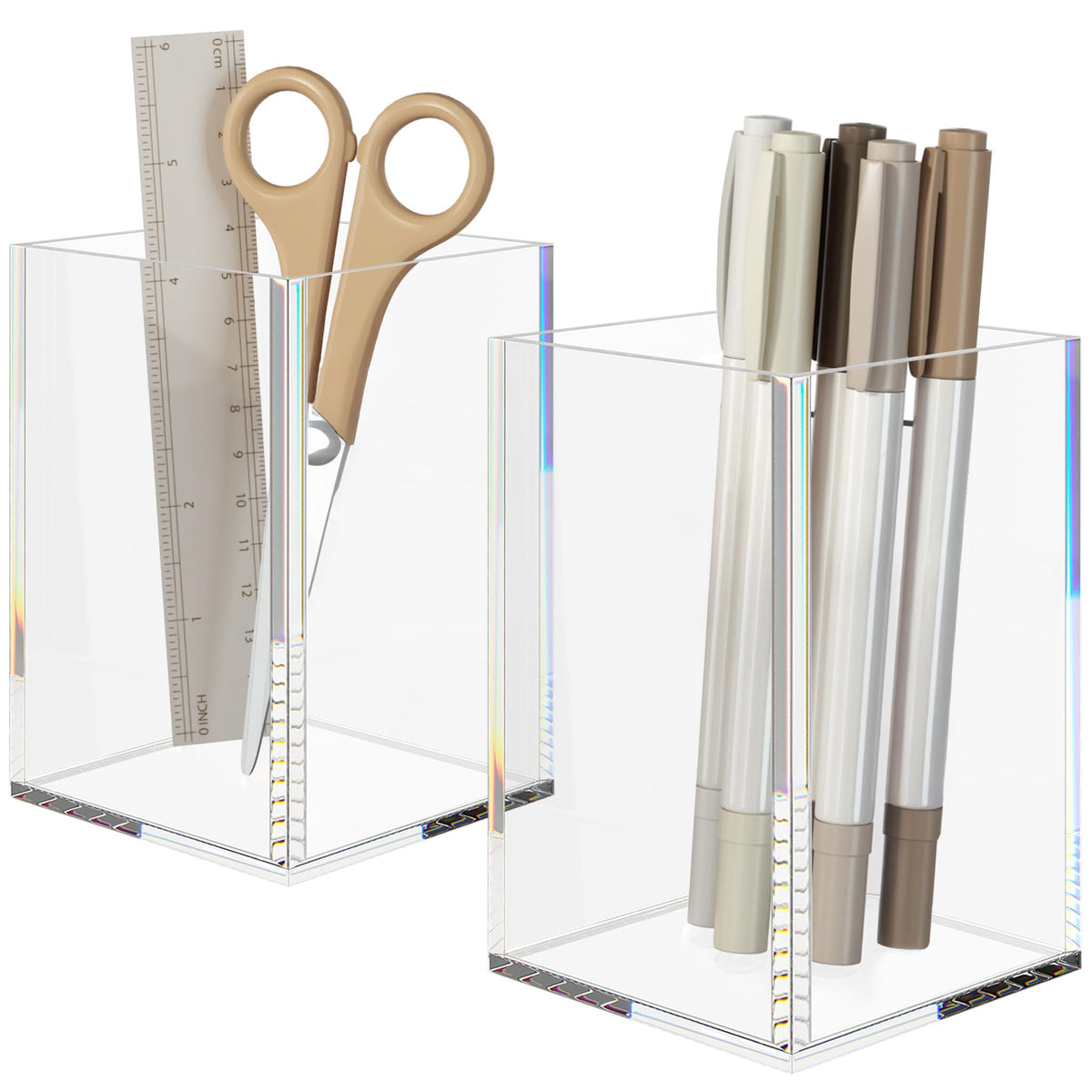 NIUBEE Acrylic Pen Holder for Desk, Clear Pencil Cup Organizer 4 Packs