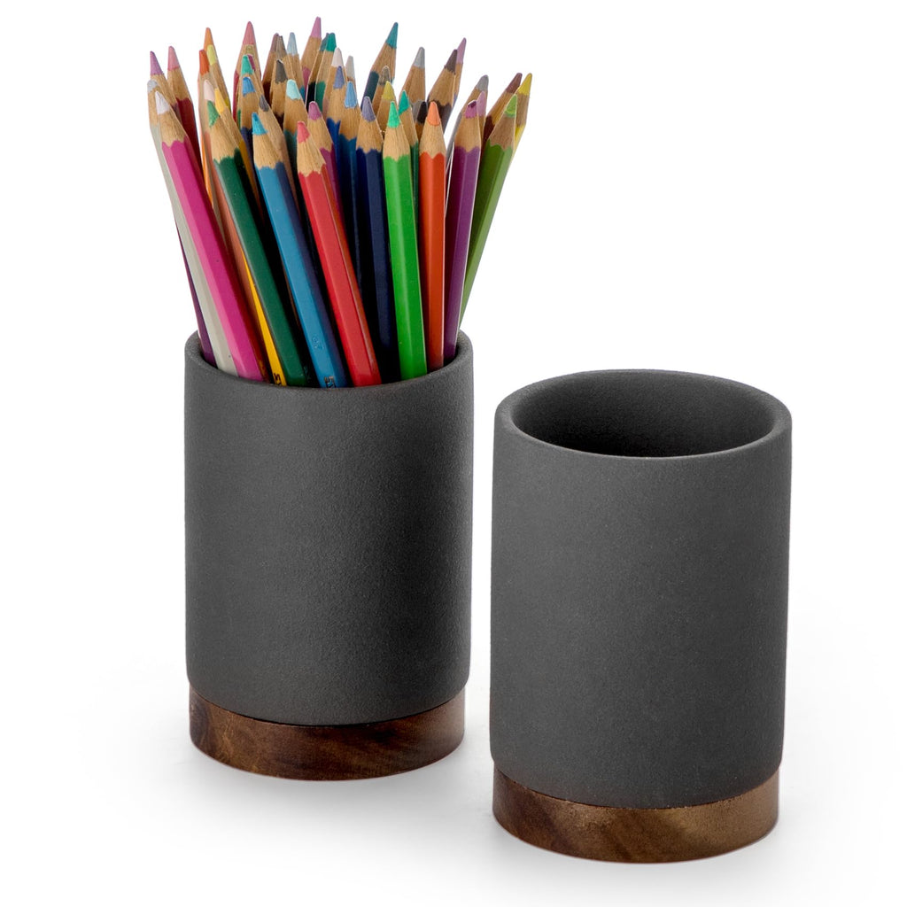 Ceramic Pen Holder for Desk, Pencil Cup, (White,Set / 1)