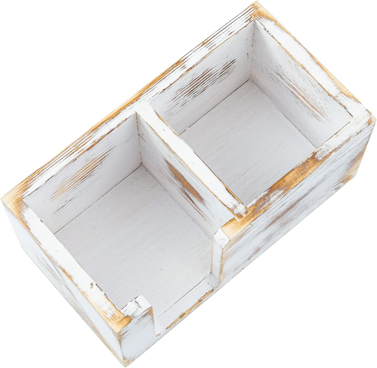 MyGift White Washed Wood Sticky Note Holder, Desktop Stationery Caddy